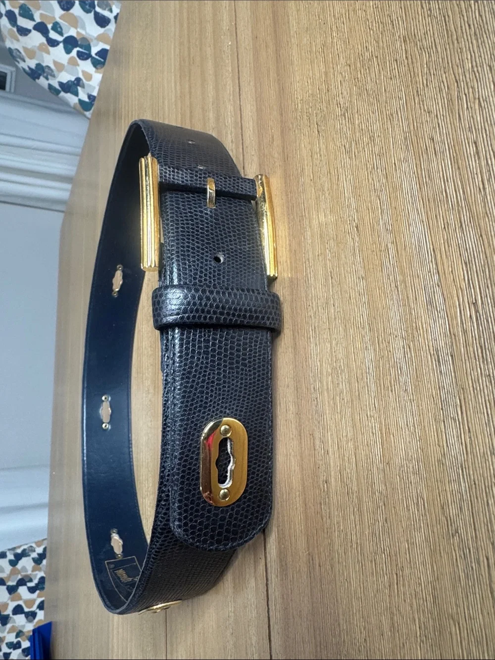 Mondi Accessoires Black Lizard Leather Belt Gold Hardware Made in W. Germany 38